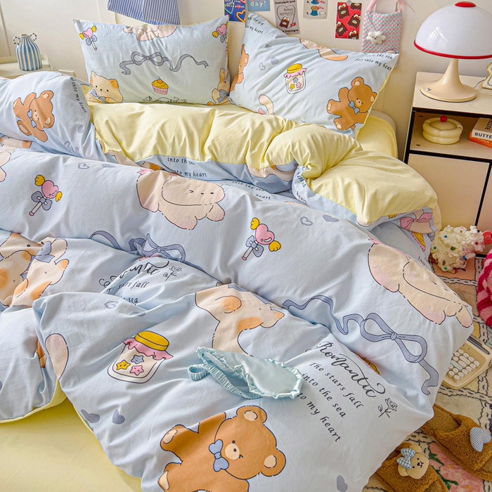 91家纺网 家纺一手货源 找家纺 欧妮家纺 2025新款AB版印花水洗棉四件套系列卡通床单被套学生宿舍床上三件套-提供买家秀 小猫逃离记