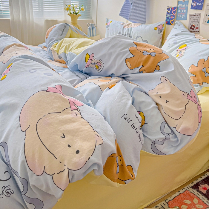 91家纺网 家纺一手货源 找家纺 欧妮家纺 2025新款AB版印花水洗棉四件套系列卡通床单被套学生宿舍床上三件套-提供买家秀 小猫逃离记