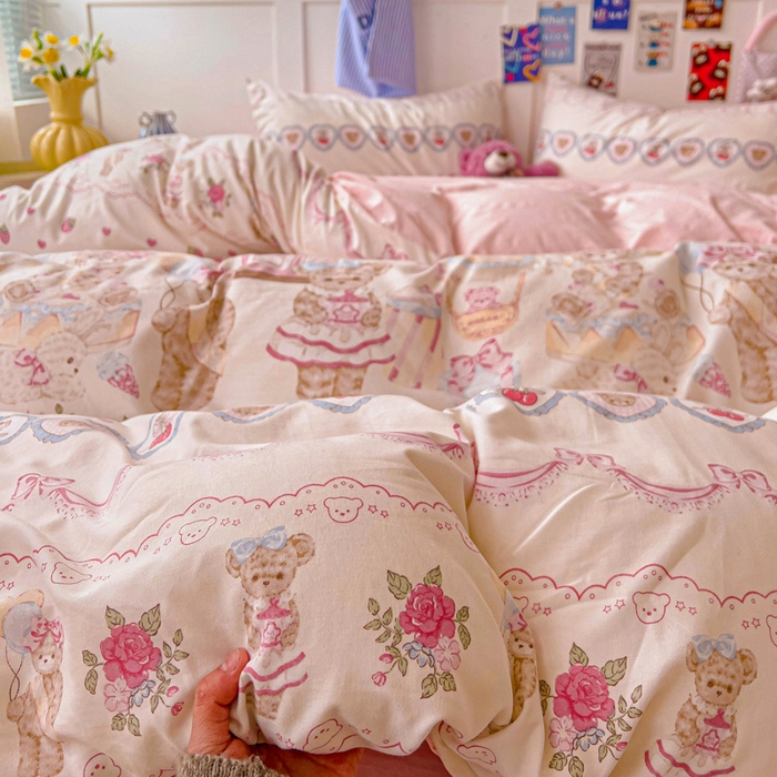 91家纺网 家纺一手货源 找家纺 欧妮家纺 2025新款AB版印花水洗棉四件套系列卡通床单被套学生宿舍床上三件套-提供买家秀 小熊玩偶屋
