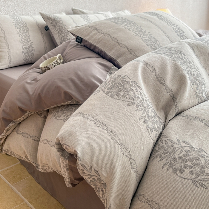 恋人优选 2026新款全棉纯棉三层提花四件套 花蔓吟-灰