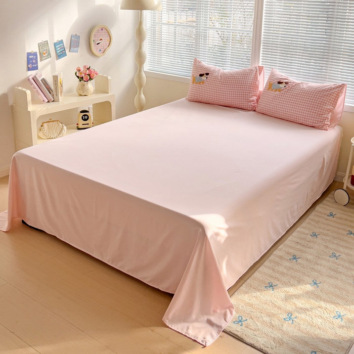 91家纺网 家纺一手货源 找家纺 （总）欧妮家纺 2025新款简约纯色水洗棉单床单单件床笠枕套三件套-床单系列