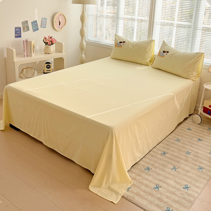 91家纺网 家纺一手货源 找家纺 （总）欧妮家纺 2025新款简约纯色水洗棉单床单单件床笠枕套三件套-床单系列