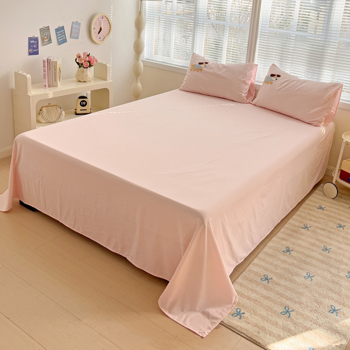 91家纺网 家纺一手货源 找家纺 （总）欧妮家纺 2025新款简约纯色水洗棉单床单单件床笠枕套三件套-床单系列