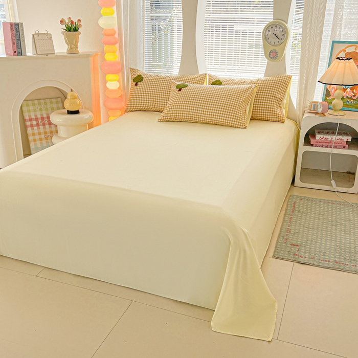 91家纺网 家纺一手货源 找家纺 （总）欧妮家纺 2025新款简约纯色水洗棉单床单单件床笠枕套三件套-床单系列