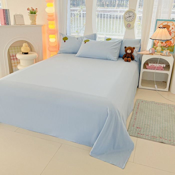 91家纺网 家纺一手货源 找家纺 （总）欧妮家纺 2025新款简约纯色水洗棉单床单单件床笠枕套三件套-床单系列