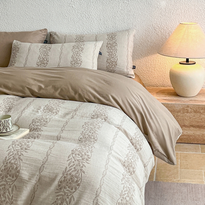 91家纺网 家纺一手货源 找家纺 恋人优选 2026新款全棉纯棉三层提花四件套 花蔓吟-咖