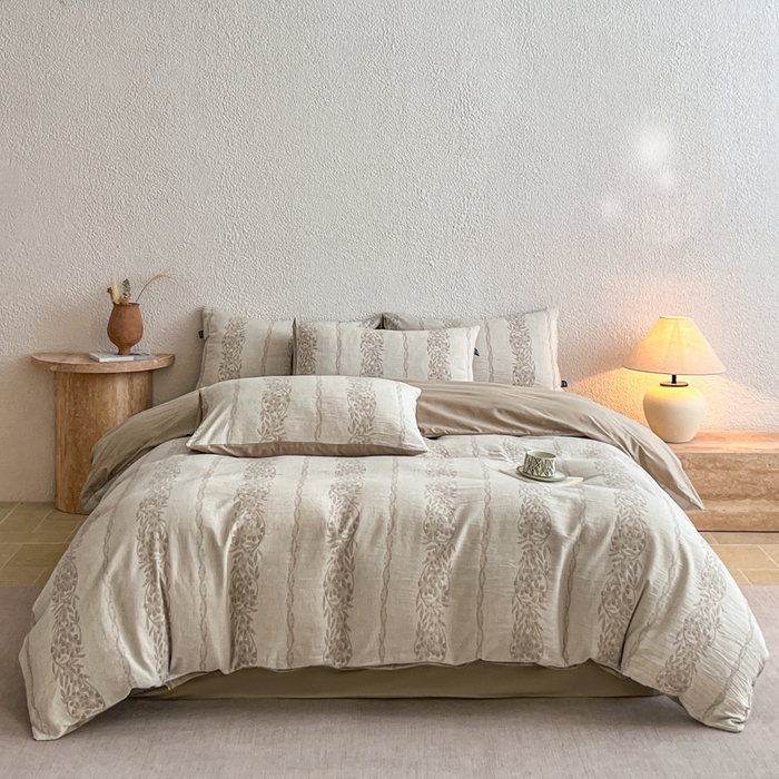 91家纺网 家纺一手货源 找家纺 恋人优选 2026新款全棉纯棉三层提花四件套 花蔓吟-咖