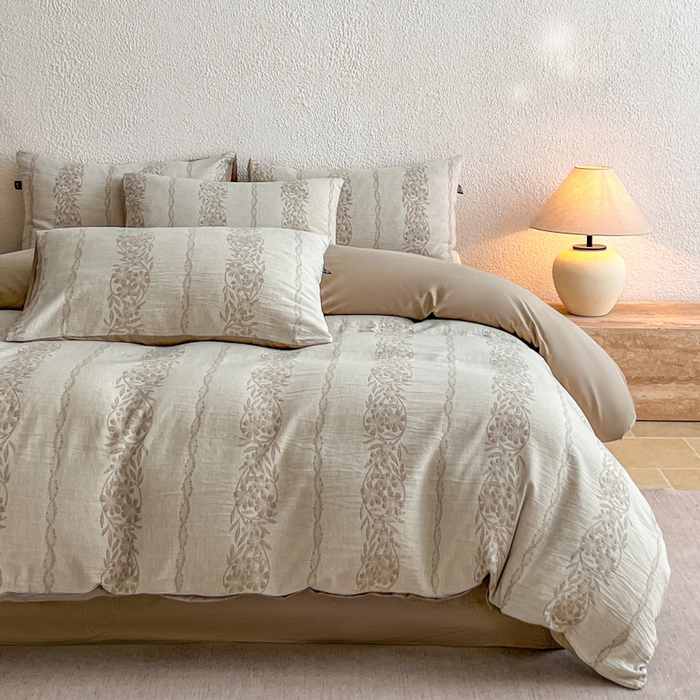 91家纺网 家纺一手货源 找家纺 恋人优选 2026新款全棉纯棉三层提花四件套 花蔓吟-咖