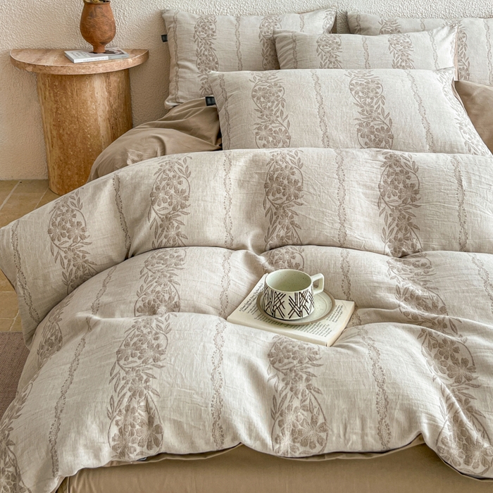 91家纺网 家纺一手货源 找家纺 恋人优选 2026新款全棉纯棉三层提花四件套 花蔓吟-咖