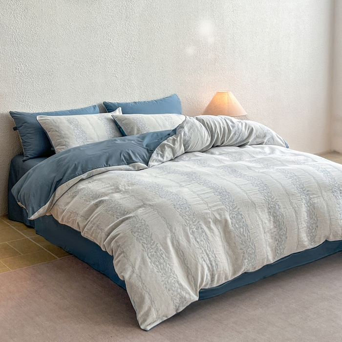 91家纺网 家纺一手货源 找家纺 恋人优选 2026新款全棉纯棉三层提花四件套 花蔓吟-兰