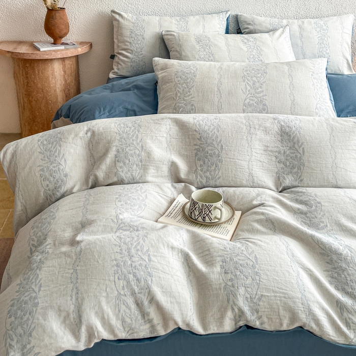 91家纺网 家纺一手货源 找家纺 恋人优选 2026新款全棉纯棉三层提花四件套 花蔓吟-兰