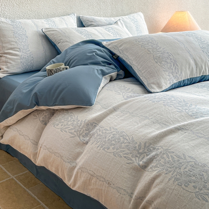 91家纺网 家纺一手货源 找家纺 恋人优选 2026新款全棉纯棉三层提花四件套 花蔓吟-兰