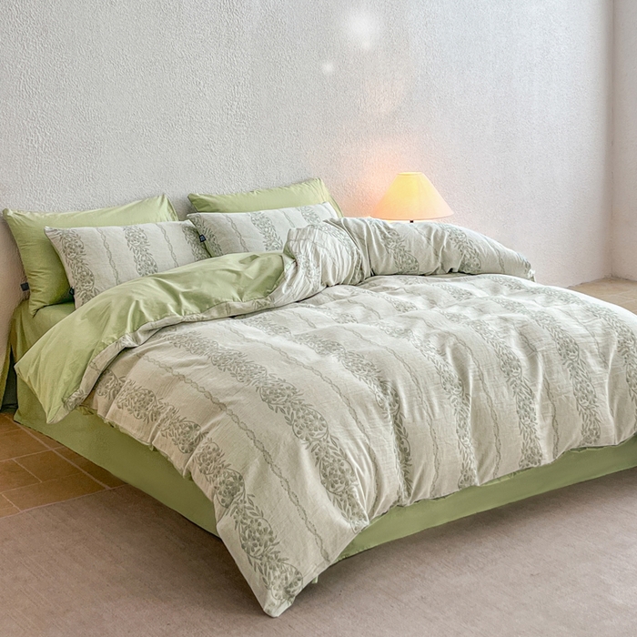 91家纺网 家纺一手货源 找家纺 恋人优选 2026新款全棉纯棉三层提花四件套 花蔓吟-绿