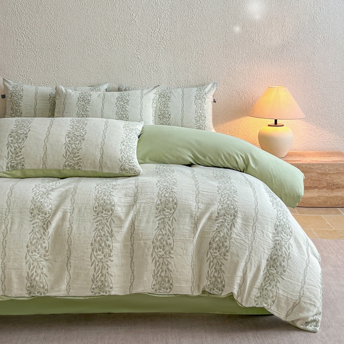 91家纺网 家纺一手货源 找家纺 恋人优选 2026新款全棉纯棉三层提花四件套 花蔓吟-绿