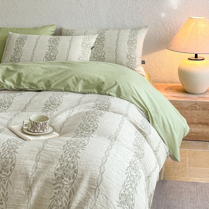 91家纺网 家纺一手货源 找家纺 恋人优选 2026新款全棉纯棉三层提花四件套 花蔓吟-绿