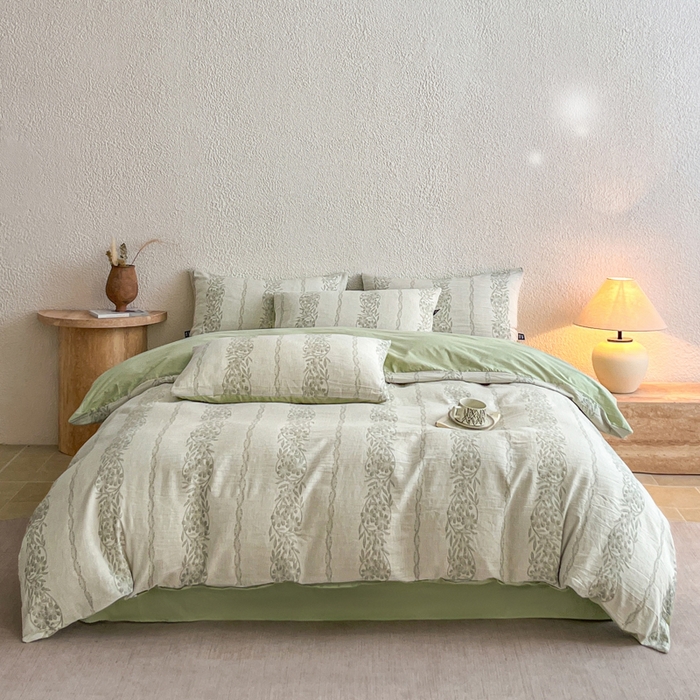 91家纺网 家纺一手货源 找家纺 恋人优选 2026新款全棉纯棉三层提花四件套 花蔓吟-绿