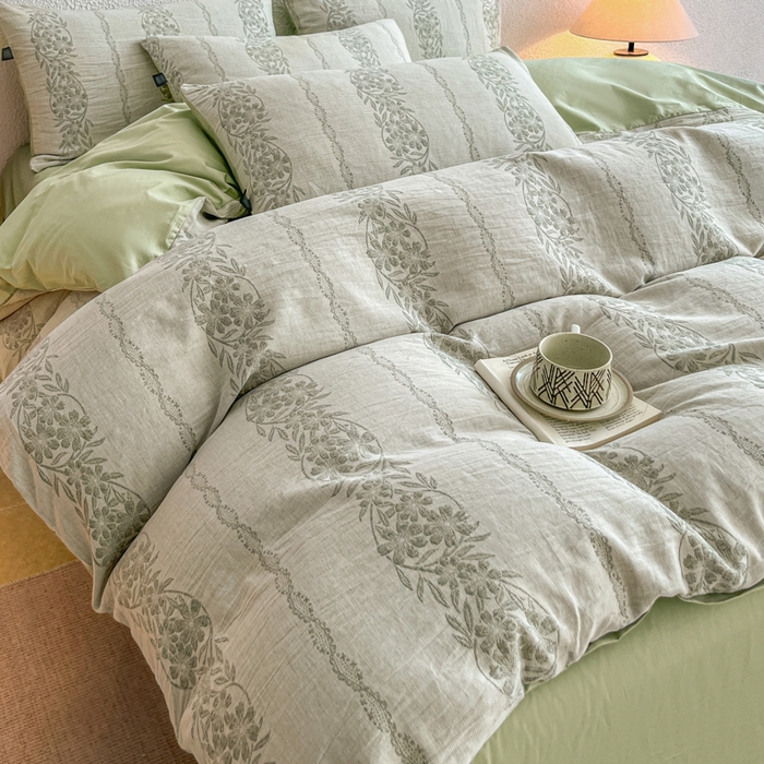 91家纺网 家纺一手货源 找家纺 恋人优选 2026新款全棉纯棉三层提花四件套 花蔓吟-绿