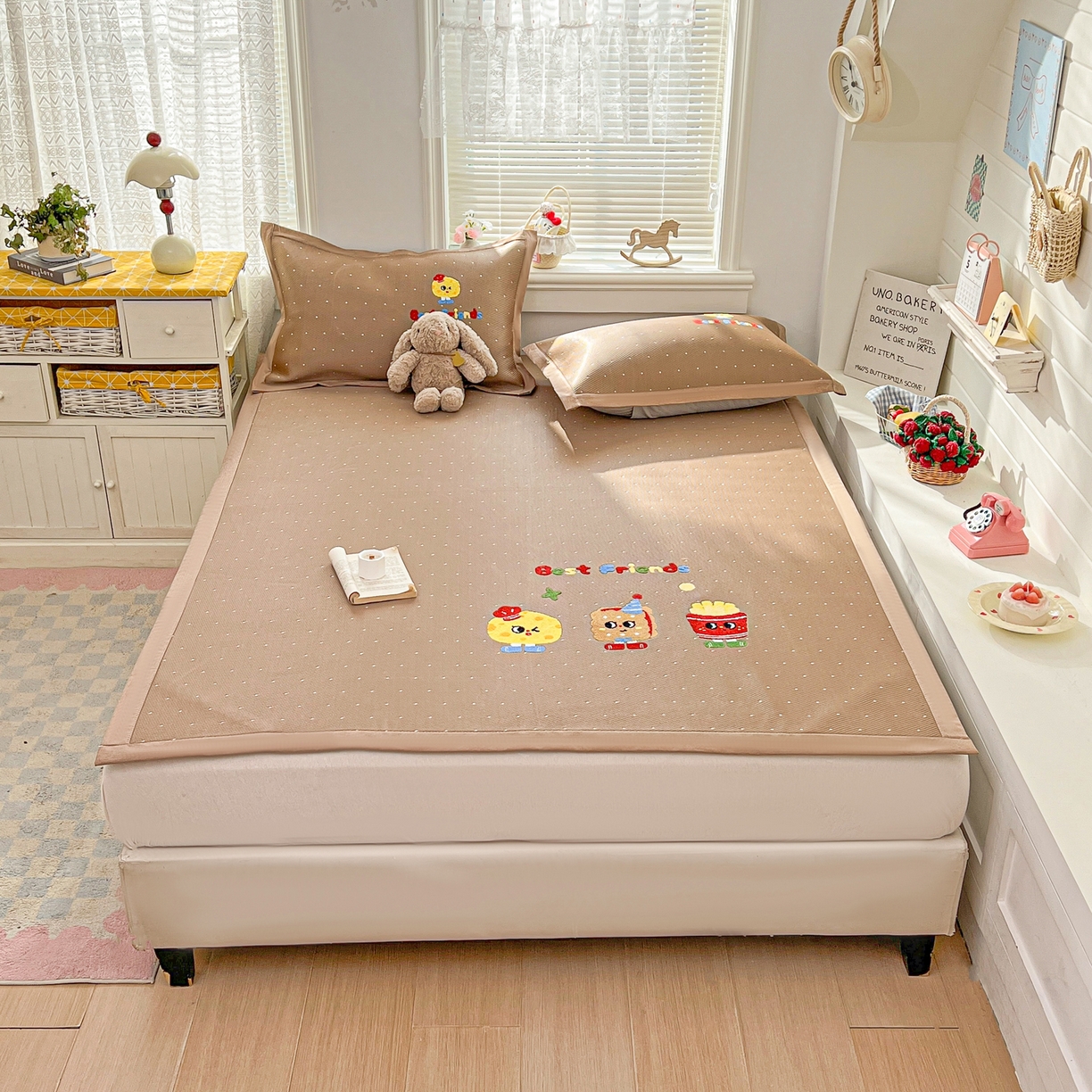 91家纺网 家纺一手货源 找家纺 十里居 2026新款A类凉感PE毛巾绣提花凉席席子-奶酪饼干系列 奶酪饼干-波点咖