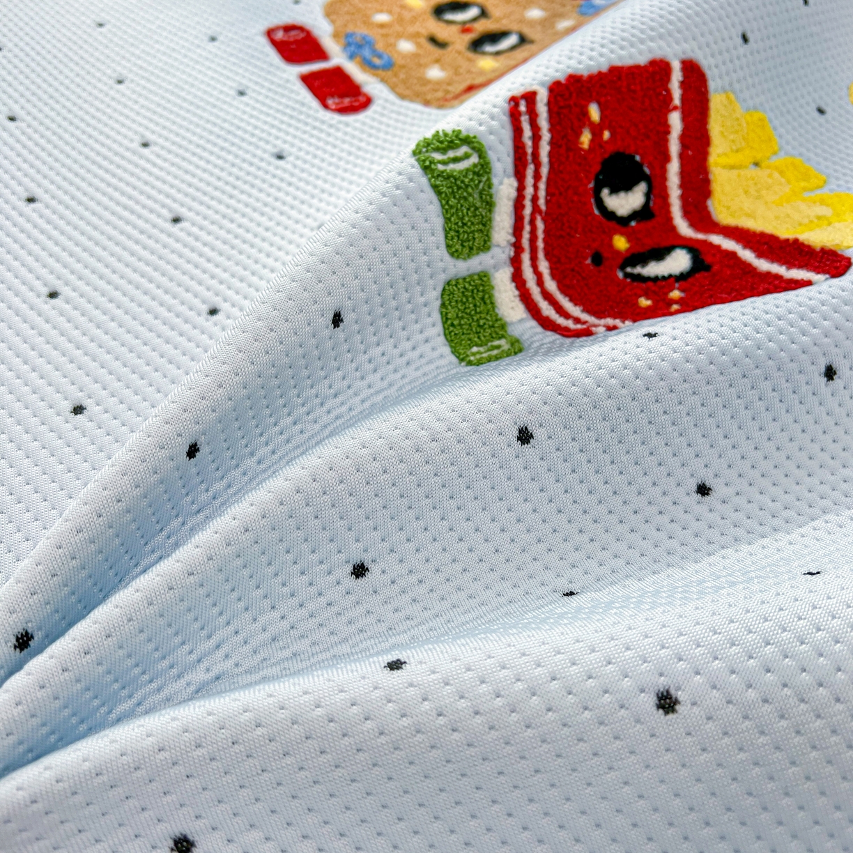 91家纺网 家纺一手货源 找家纺 十里居 2026新款A类凉感PE毛巾绣提花凉席席子-奶酪饼干系列 奶酪饼干-波点蓝