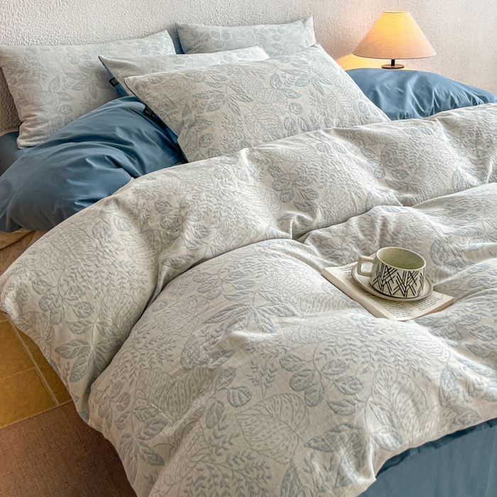 91家纺网 家纺一手货源 找家纺 恋人优选 2026新款全棉纯棉三层提花四件套 茎叶时光-兰