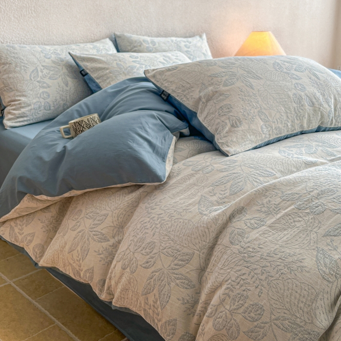 91家纺网 家纺一手货源 找家纺 恋人优选 2026新款全棉纯棉三层提花四件套 茎叶时光-兰