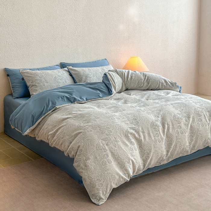 91家纺网 家纺一手货源 找家纺 恋人优选 2026新款全棉纯棉三层提花四件套 茎叶时光-兰