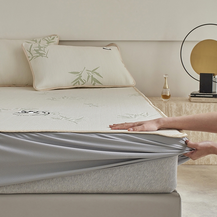 91家纺网 家纺一手货源 找家纺 千朵森 2026新款冰岛冰感丝绿野仙踪床笠款凉席三件套 绿野仙踪-浅米黄