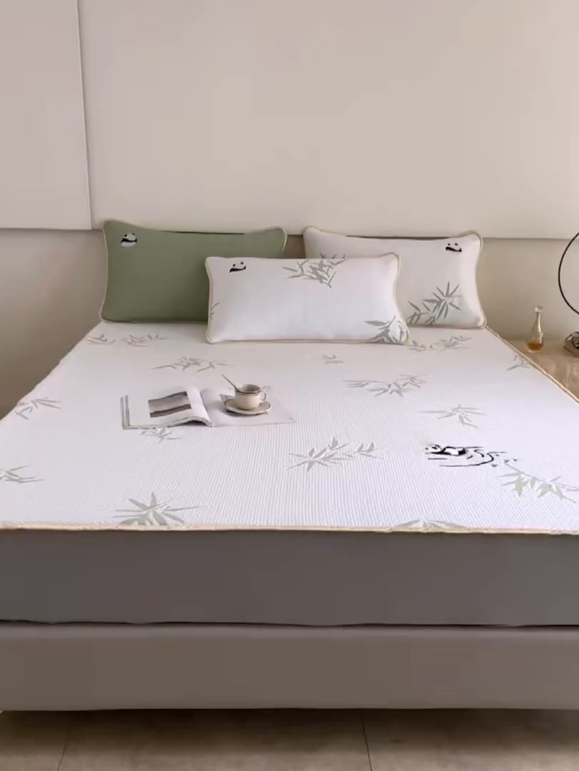 91家纺网 家纺一手货源 找家纺 千朵森 2026新款冰岛冰感丝绿野仙踪床笠款凉席三件套 绿野仙踪-象牙白