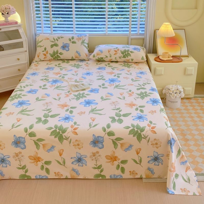 91家纺网 家纺一手货源 找家纺 （总）欧妮家纺 2025新款全棉纯棉老粗布床单夏季空调凉席子三件套-花卉系列