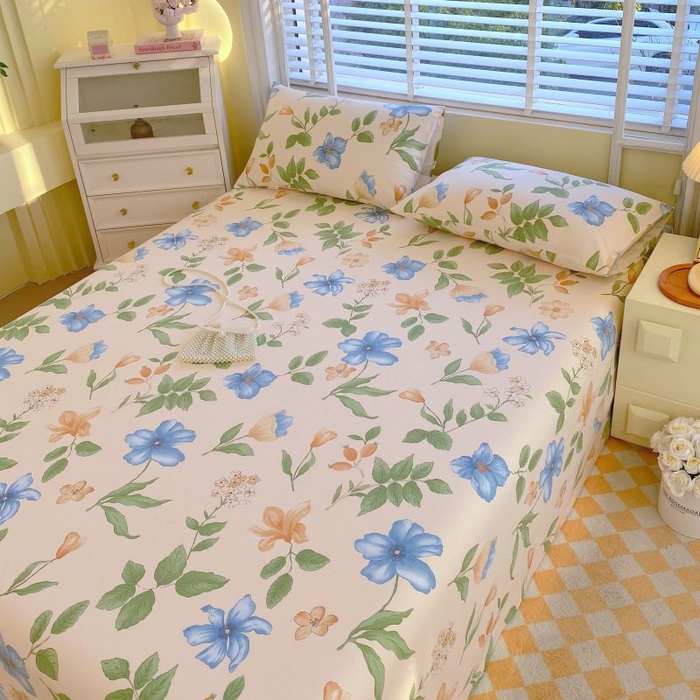 91家纺网 家纺一手货源 找家纺 （总）欧妮家纺 2025新款全棉纯棉老粗布床单夏季空调凉席子三件套-花卉系列