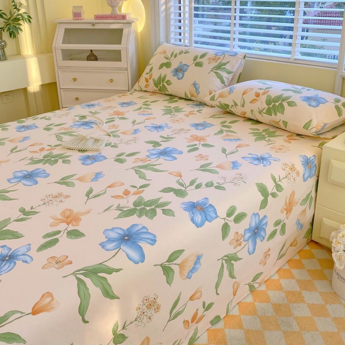 91家纺网 家纺一手货源 找家纺 （总）欧妮家纺 2025新款全棉纯棉老粗布床单夏季空调凉席子三件套-花卉系列