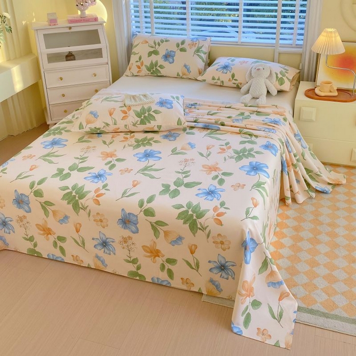 91家纺网 家纺一手货源 找家纺 （总）欧妮家纺 2025新款全棉纯棉老粗布床单夏季空调凉席子三件套-花卉系列