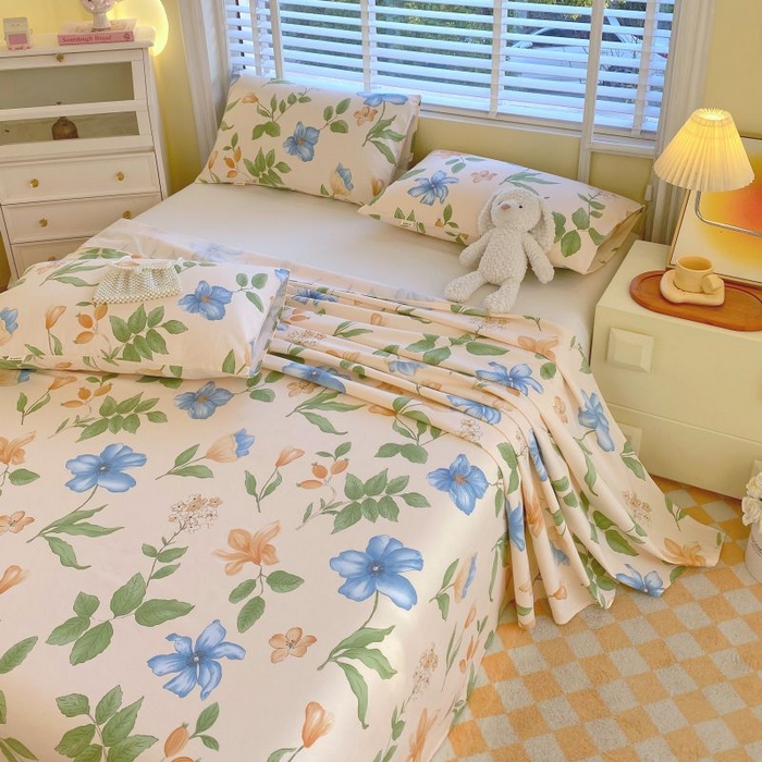 91家纺网 家纺一手货源 找家纺 （总）欧妮家纺 2025新款全棉纯棉老粗布床单夏季空调凉席子三件套-花卉系列