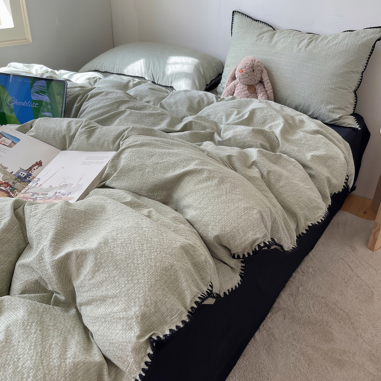 91家纺网 家纺一手货源 找家纺 （总）凯洛奇 2026新款色织阳离子贝壳边四件套