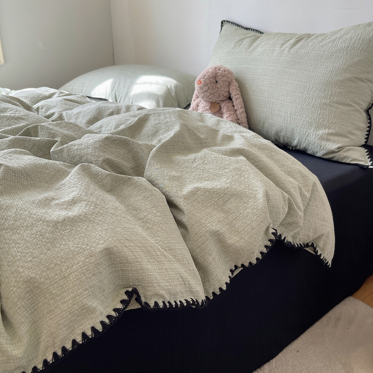 91家纺网 家纺一手货源 找家纺 （总）凯洛奇 2026新款色织阳离子贝壳边四件套