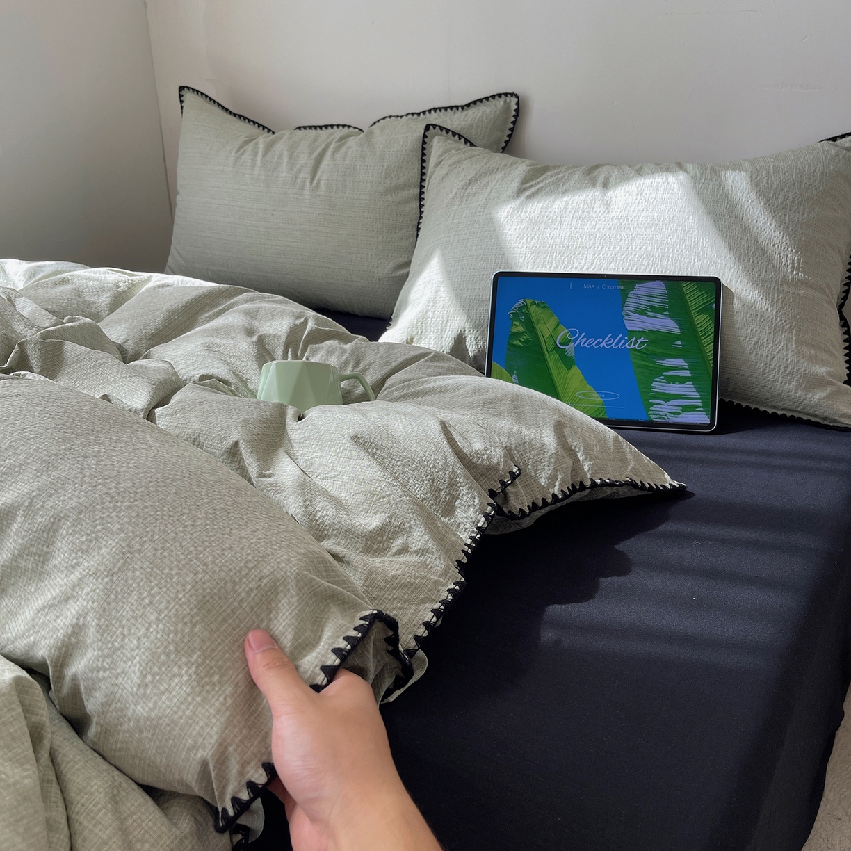 91家纺网 家纺一手货源 找家纺 （总）凯洛奇 2026新款色织阳离子贝壳边四件套