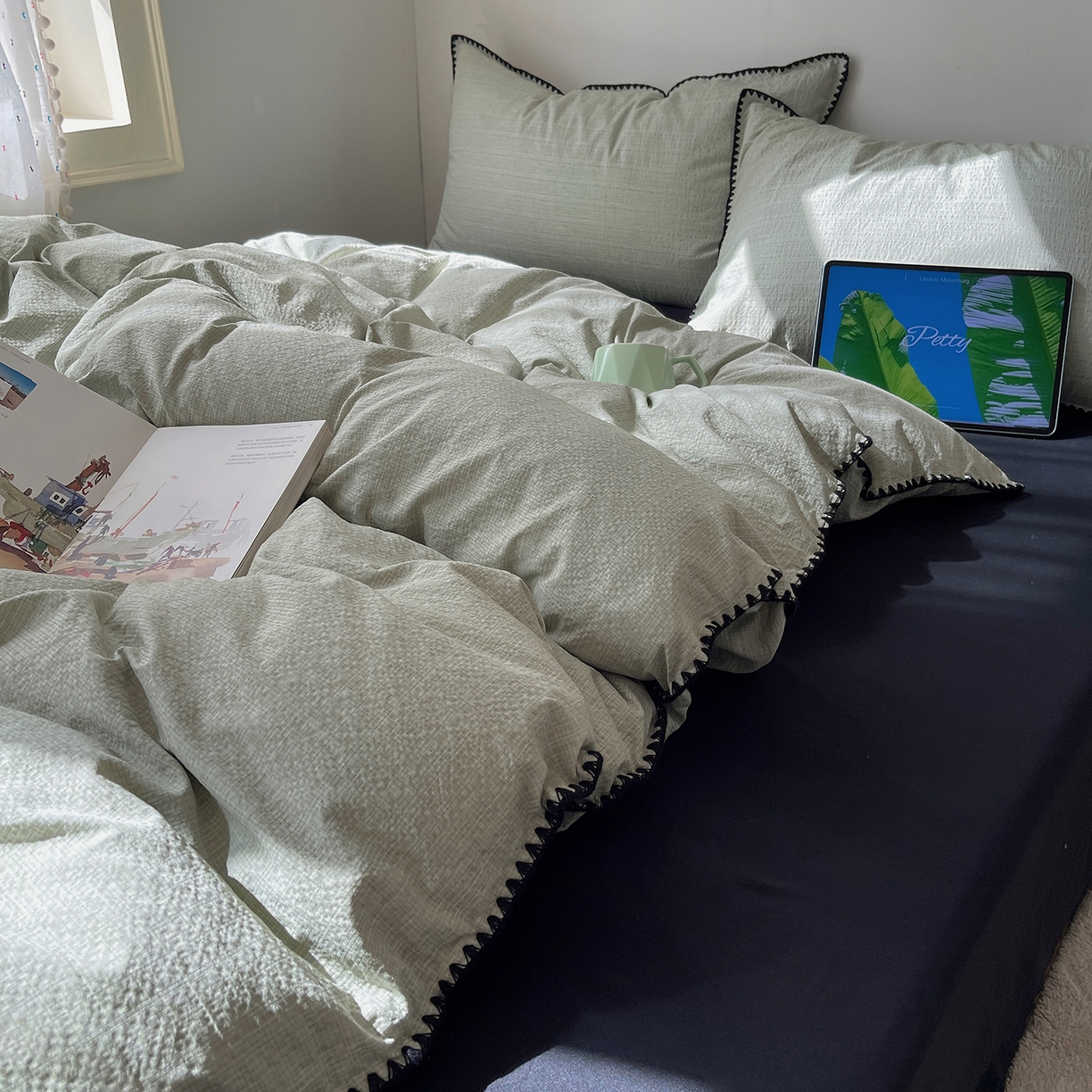 91家纺网 家纺一手货源 找家纺 （总）凯洛奇 2026新款色织阳离子贝壳边四件套