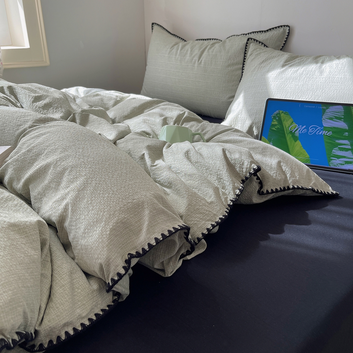 91家纺网 家纺一手货源 找家纺 （总）凯洛奇 2026新款色织阳离子贝壳边四件套