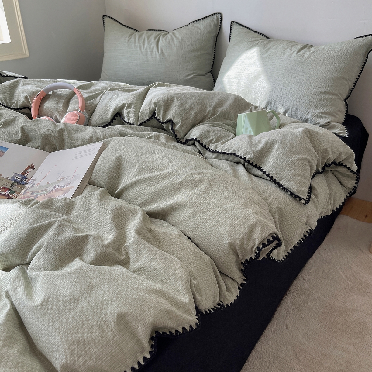 91家纺网 家纺一手货源 找家纺 （总）凯洛奇 2026新款色织阳离子贝壳边四件套