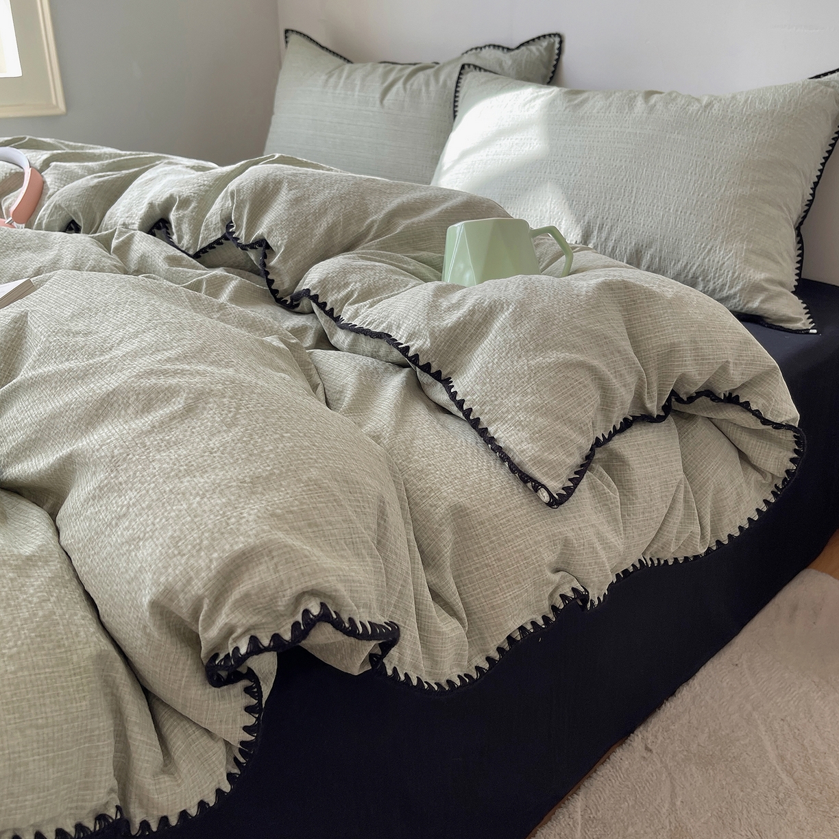 91家纺网 家纺一手货源 找家纺 （总）凯洛奇 2026新款色织阳离子贝壳边四件套