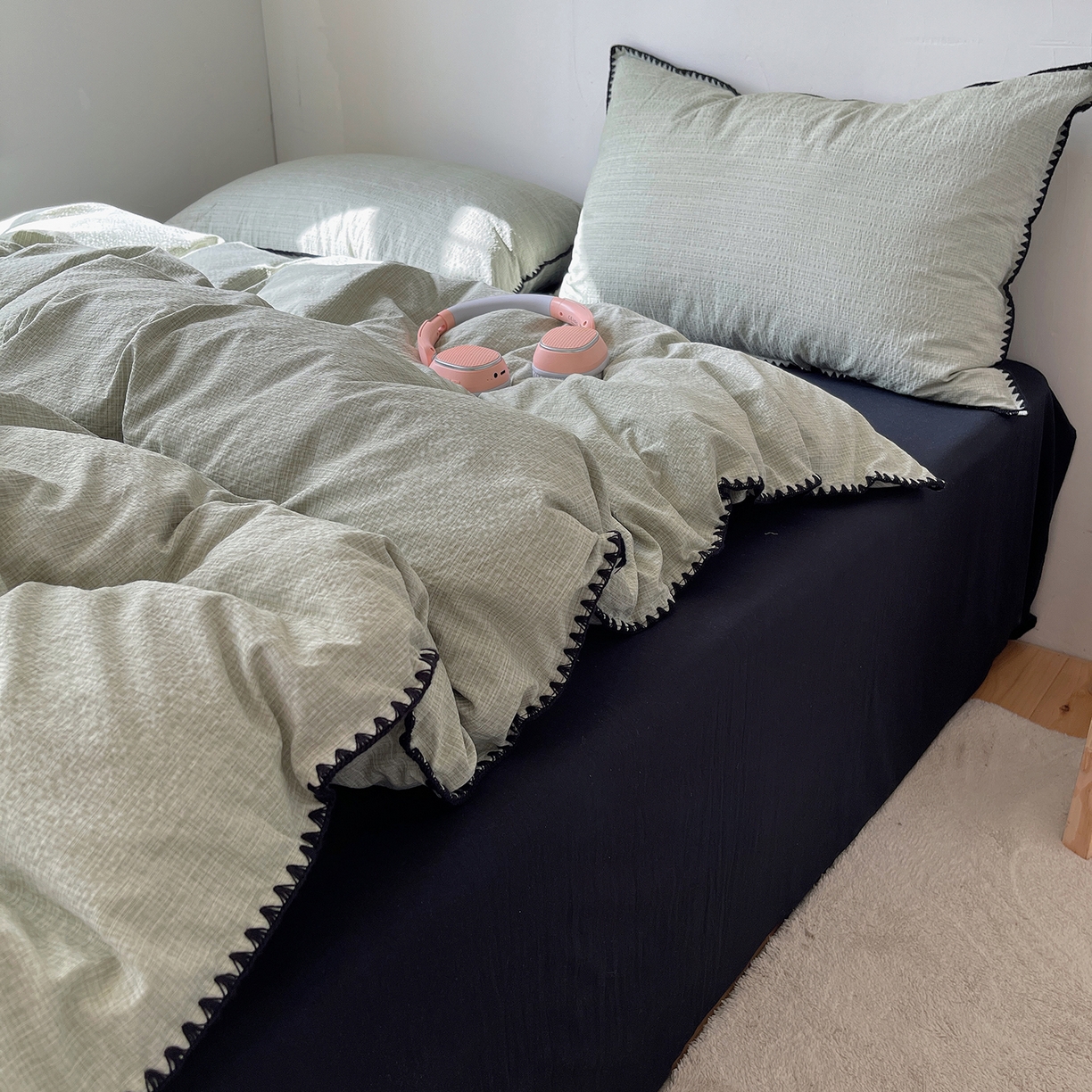 91家纺网 家纺一手货源 找家纺 （总）凯洛奇 2026新款色织阳离子贝壳边四件套