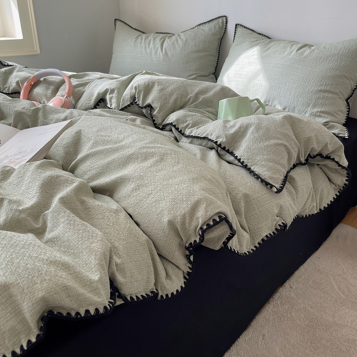 91家纺网 家纺一手货源 找家纺 （总）凯洛奇 2026新款色织阳离子贝壳边四件套