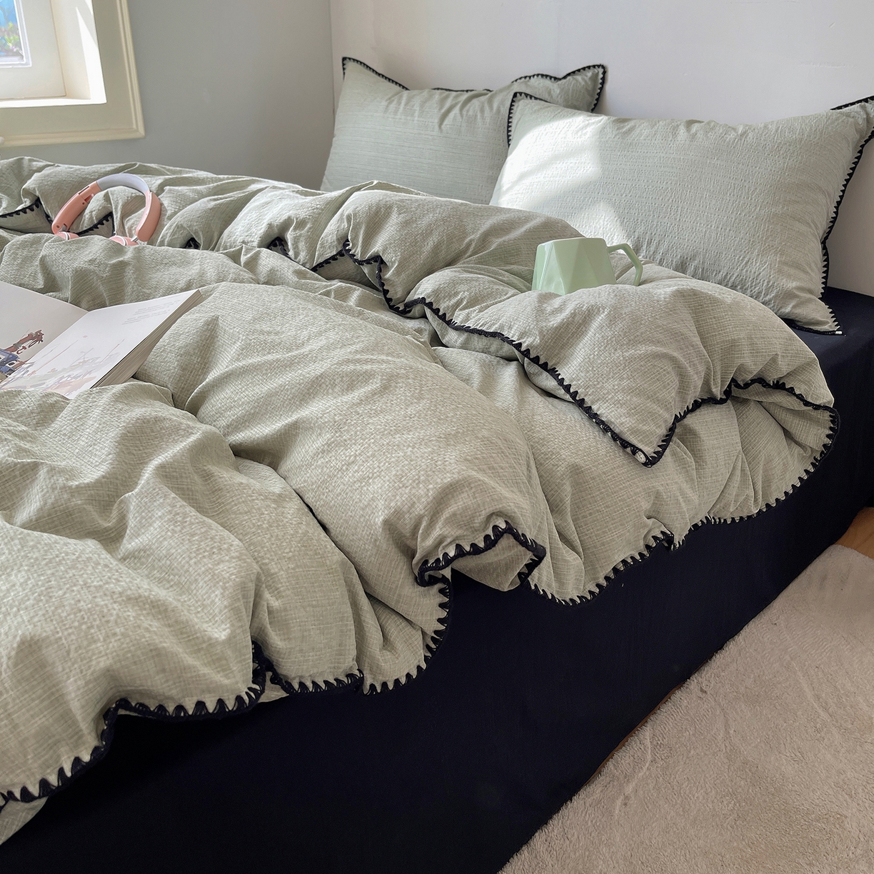 91家纺网 家纺一手货源 找家纺 （总）凯洛奇 2026新款色织阳离子贝壳边四件套