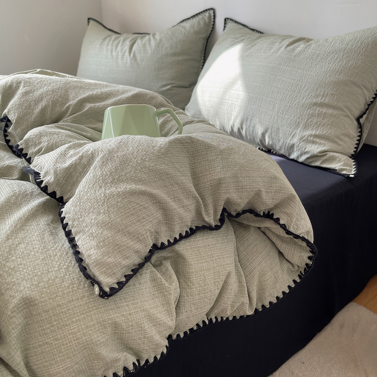 91家纺网 家纺一手货源 找家纺 （总）凯洛奇 2026新款色织阳离子贝壳边四件套