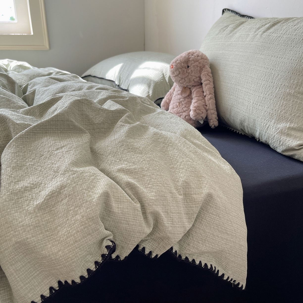 91家纺网 家纺一手货源 找家纺 凯洛奇 2026新款色织阳离子贝壳边四件套 阳离子-青禾