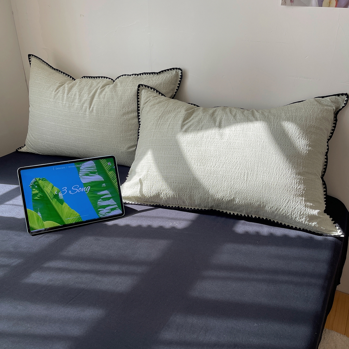 91家纺网 家纺一手货源 找家纺 凯洛奇 2026新款色织阳离子贝壳边四件套 阳离子-青禾