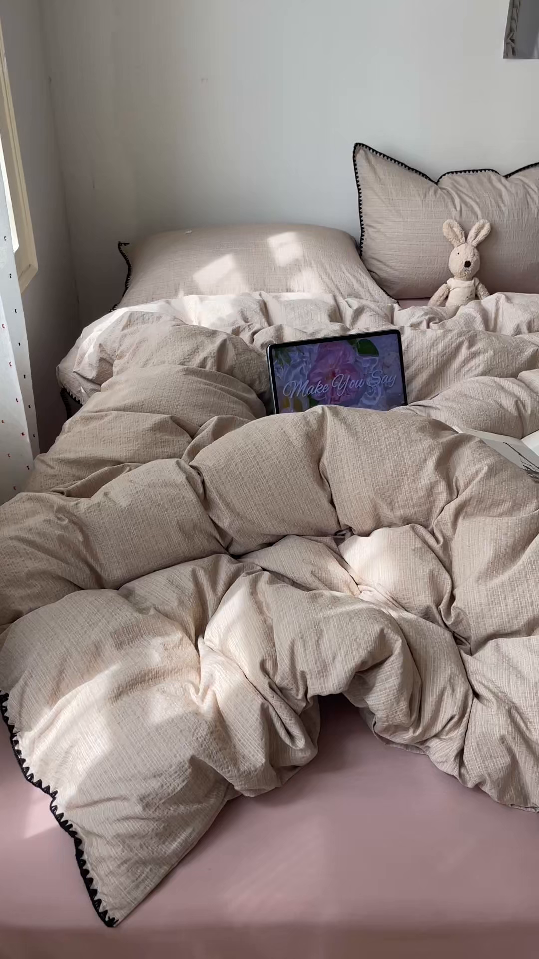 91家纺网 家纺一手货源 找家纺 凯洛奇 2026新款色织阳离子贝壳边四件套 阳离子-奶咖