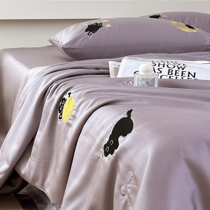 91家纺网 家纺一手货源 找家纺 （总）波比可可 2026新款春夏凉感莱赛尔60支兰精天丝绣花夏被四件套