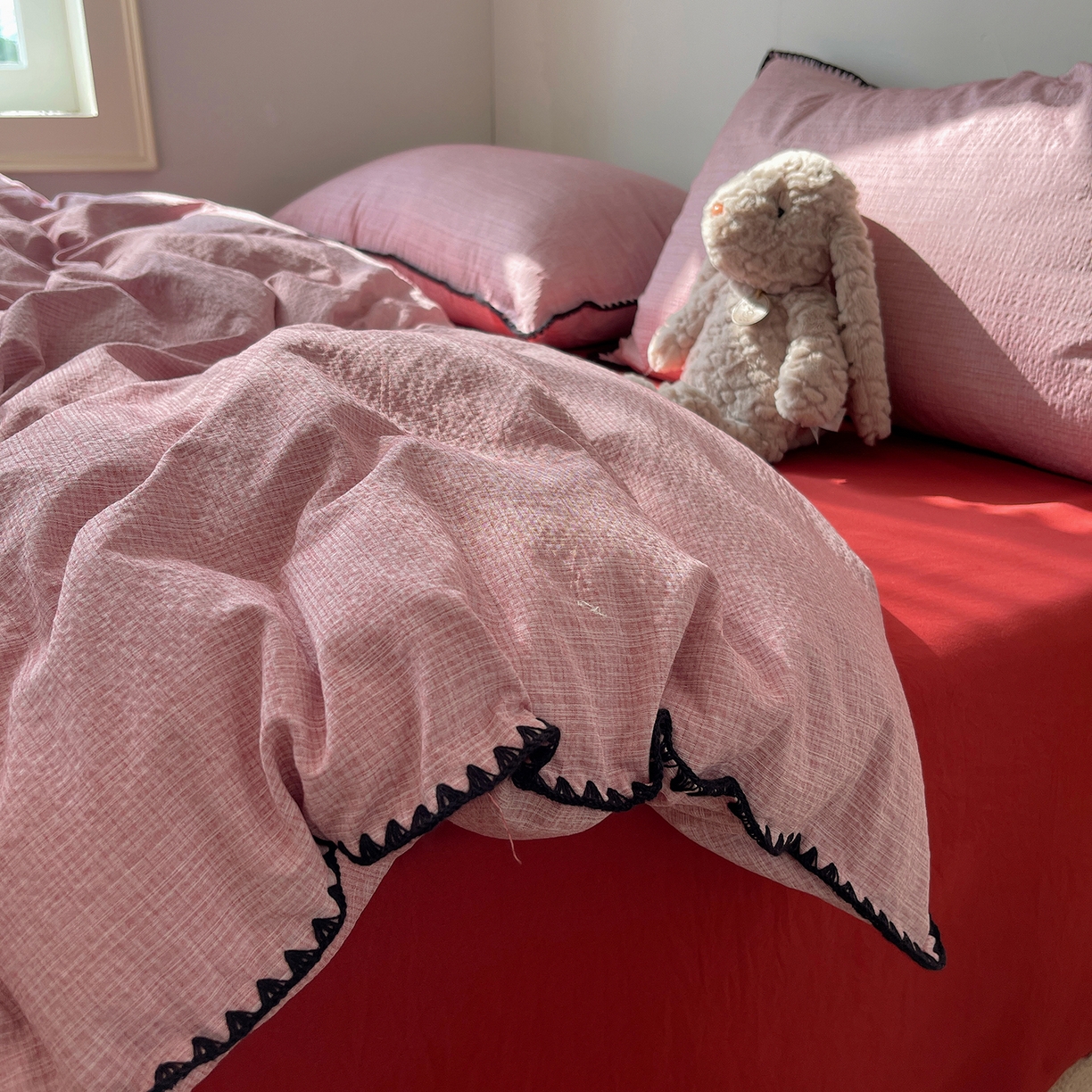 凯洛奇 2026新款色织阳离子贝壳边四件套 阳离子-桃粉