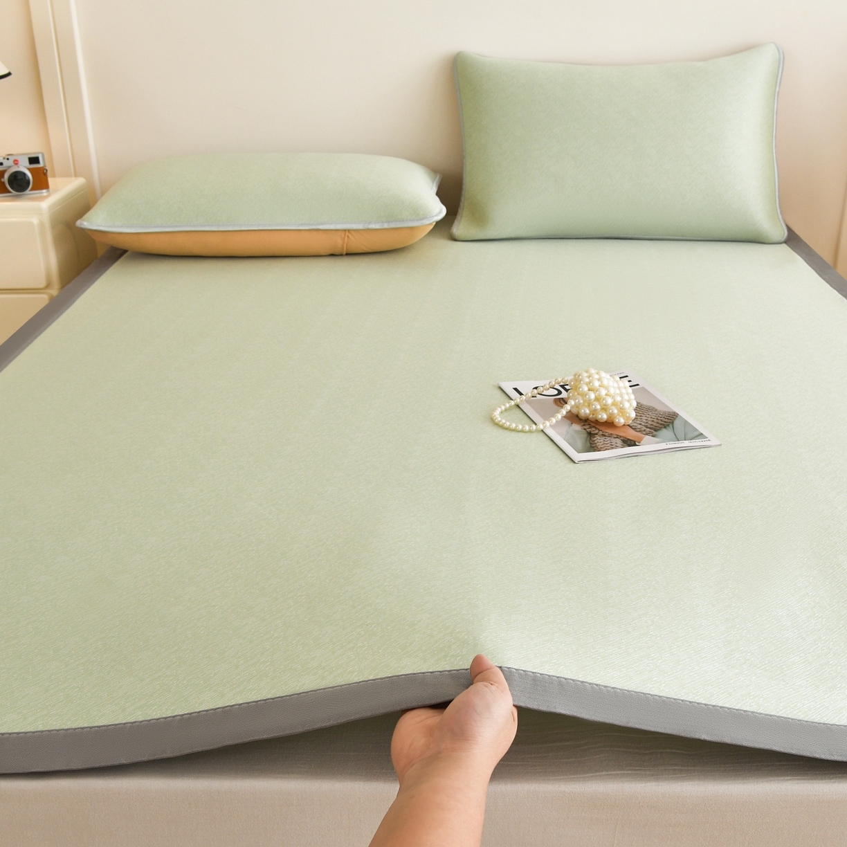 91家纺网 家纺一手货源 找家纺 （总）金艾草 2026新款PE冰豆豆席凉感凉席单件席子平铺款